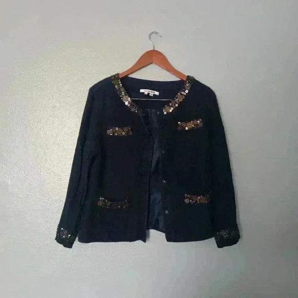 Jennifer Eden Denim Jacket Blazer Sequined Size 16 - Picture 15 of 16